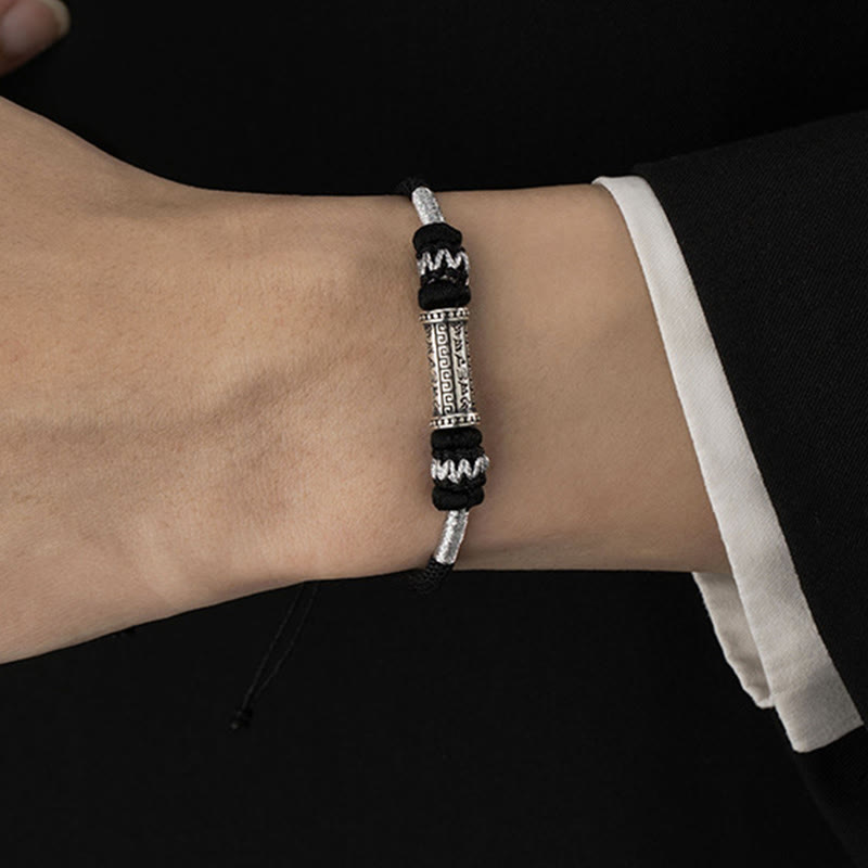 Om Mani Padme Hum 925 Silver Braided Rope Bracelet