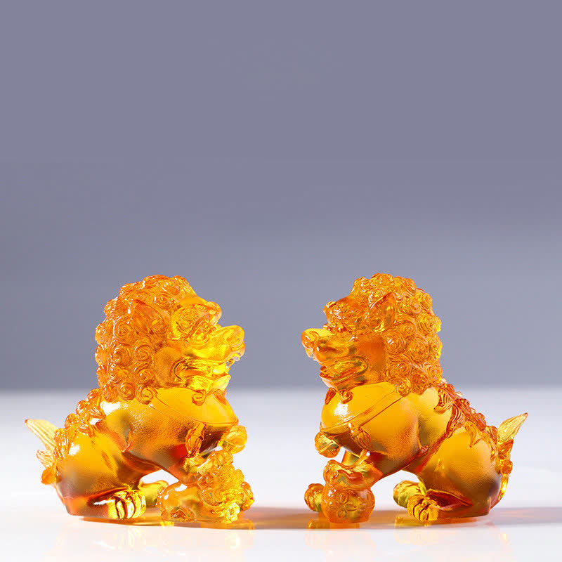 Handmade Liuli Crystal Lion Art Piece for Strength & Protection