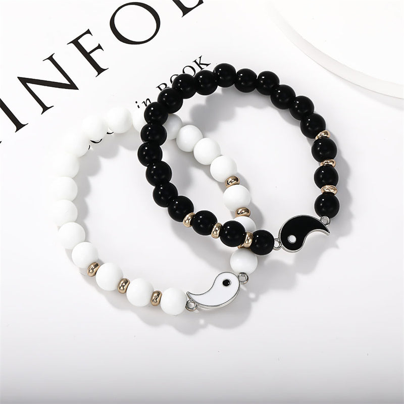 8mm Yin Yang Bracelet with Black Onyx & White Turquoise