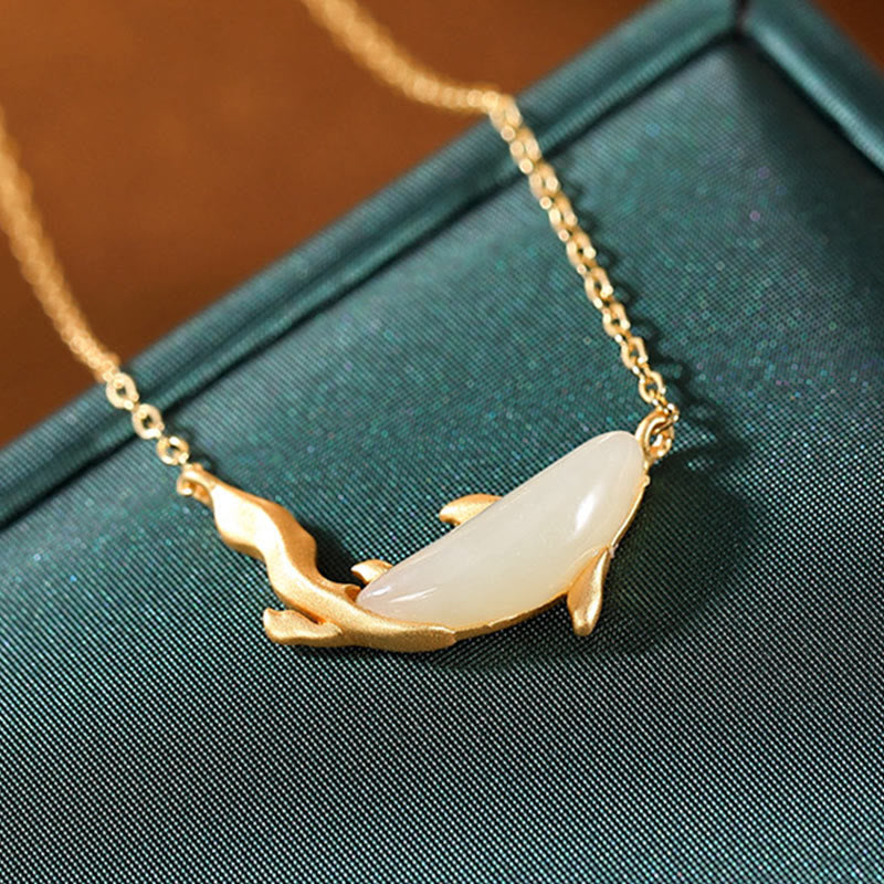 White Jade Dolphin Luck Necklace | 925 Sterling Silver