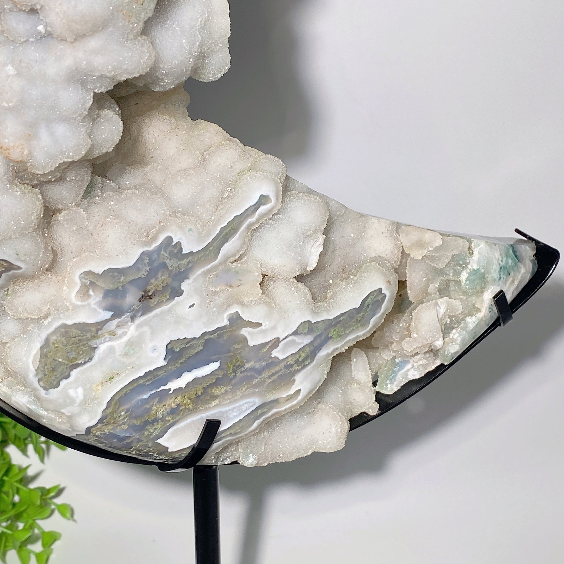 30cm Druzy Moss Agate Moon Carving Crystal Shape for Healing