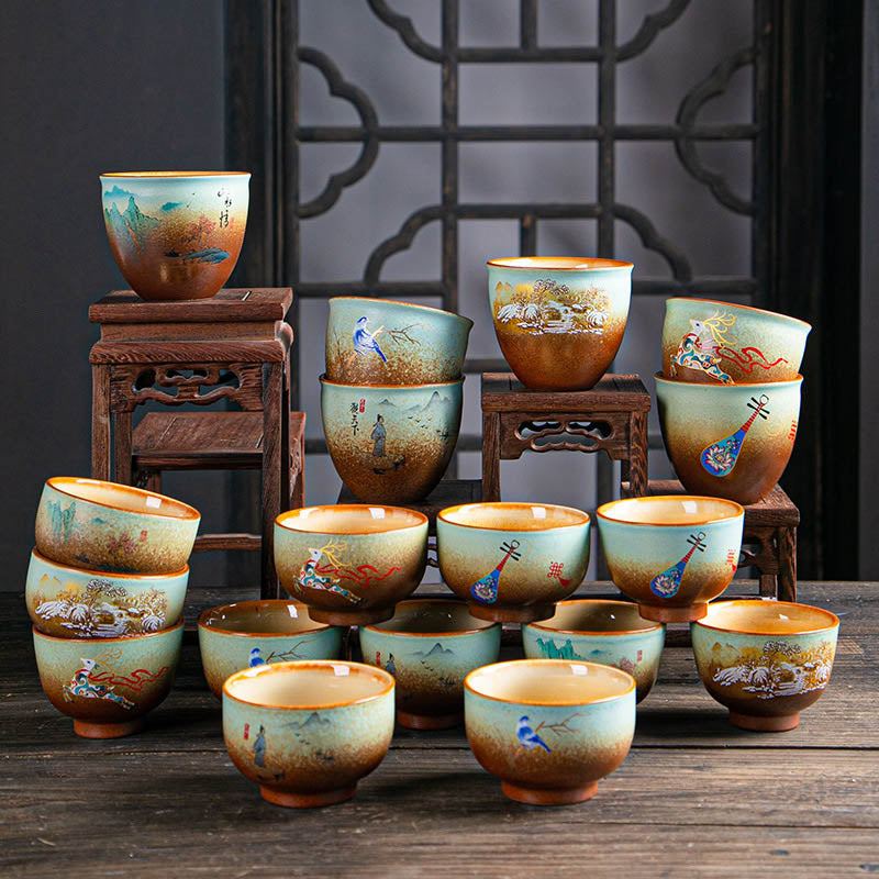 Ceramic Zen Teacup with Deer & Mountain Designs 150ml