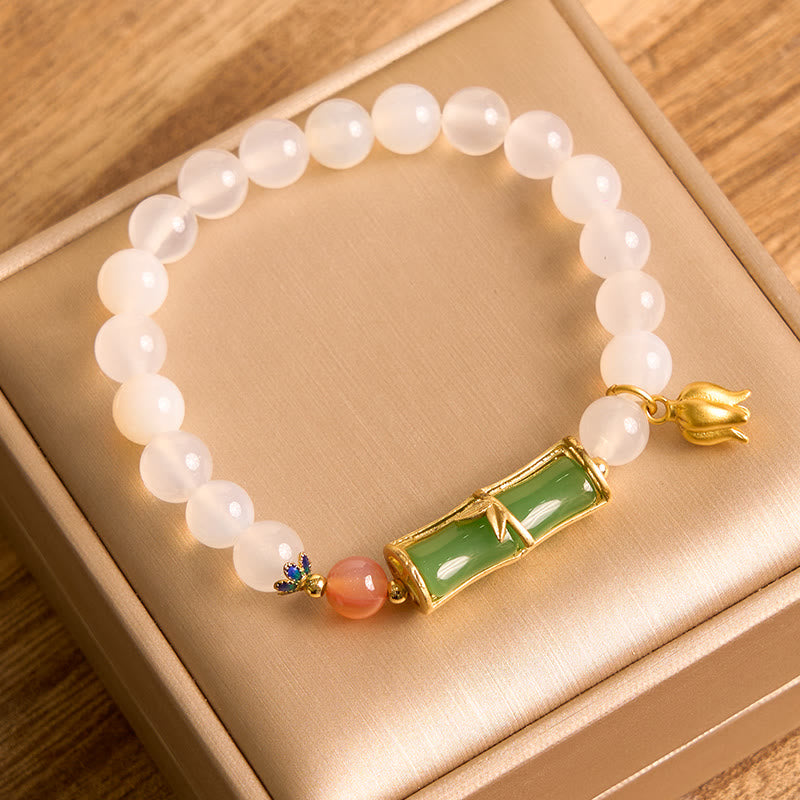 White Agate Jadeite Bamboo Positivity Bracelet 14-16cm