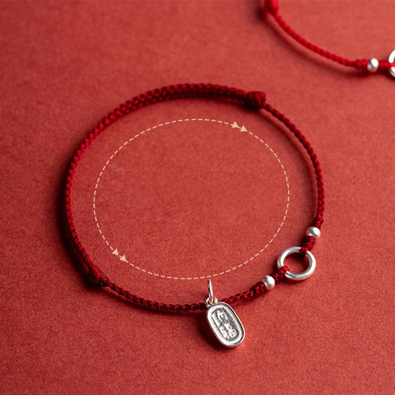 925 Sterling Silver Red String Bracelet with Peace Joy Lotus Buckle