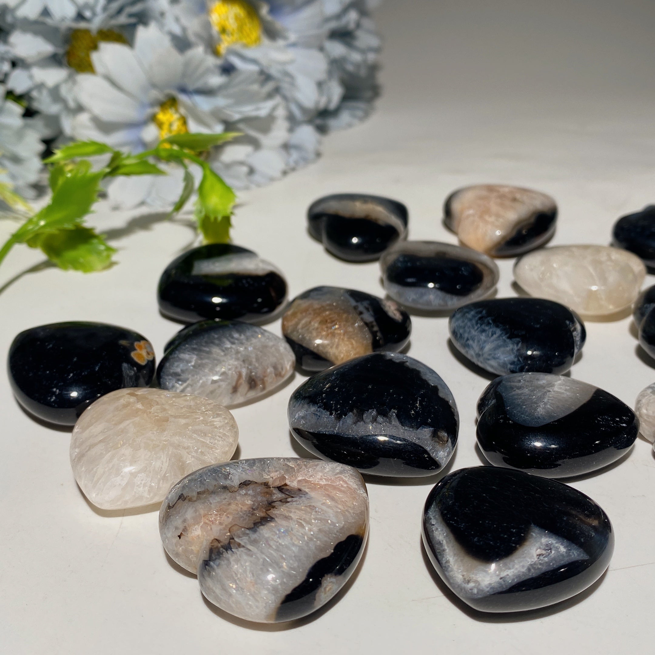 30mm Carnelian & Black Agate Crystal Hearts for Healing