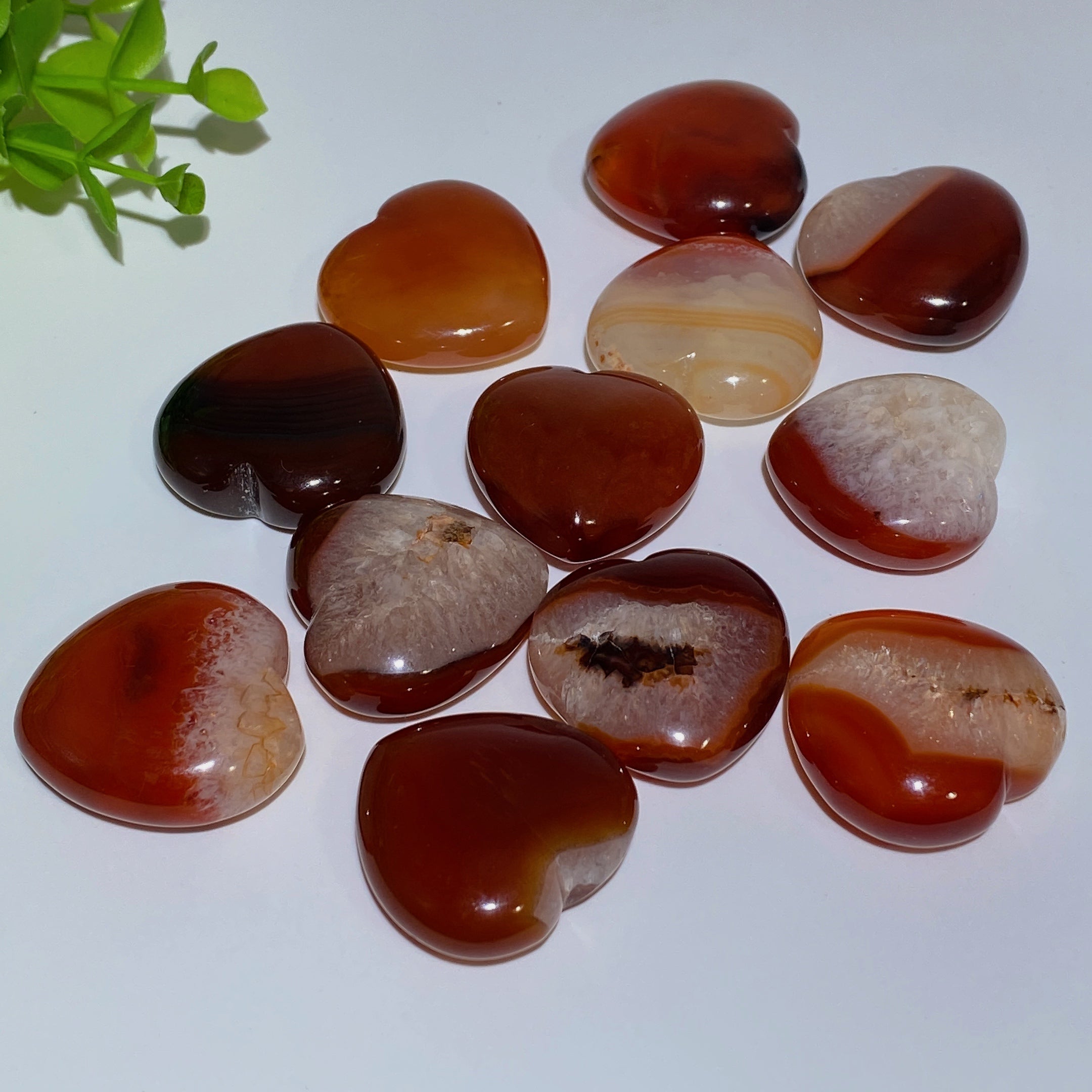 30mm Carnelian & Black Agate Crystal Hearts for Healing