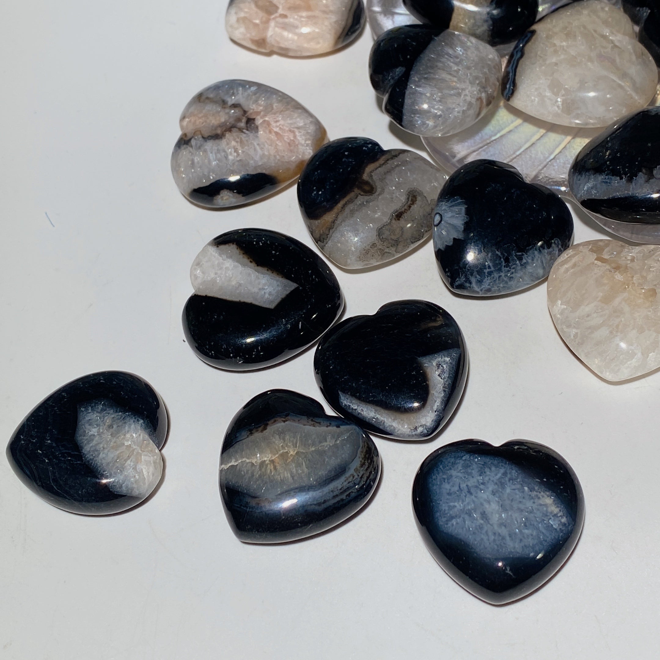 30mm Carnelian & Black Agate Crystal Hearts for Healing