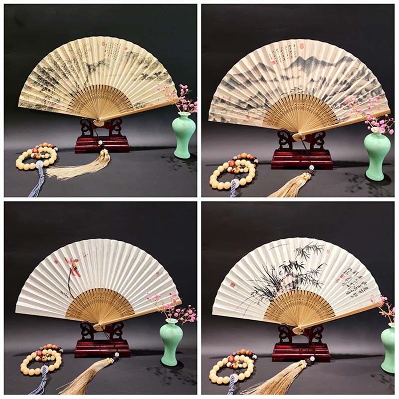 22cm Folding Fan with Panoramic Rivers and Mountains Design