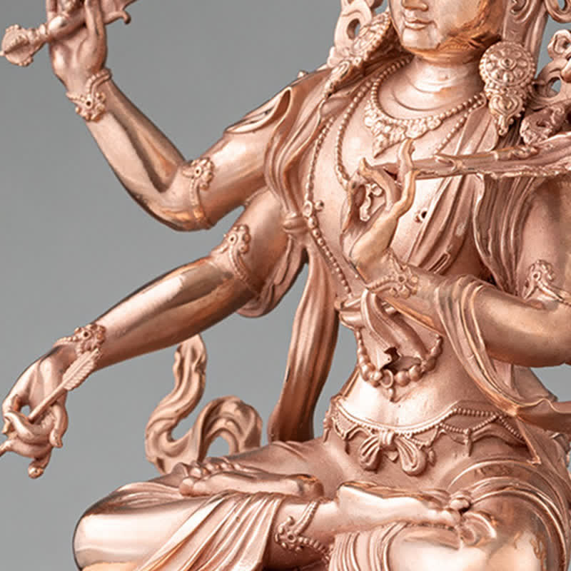 Four-Armed Manjusri Copper Buddha Statue 10cm Meditation