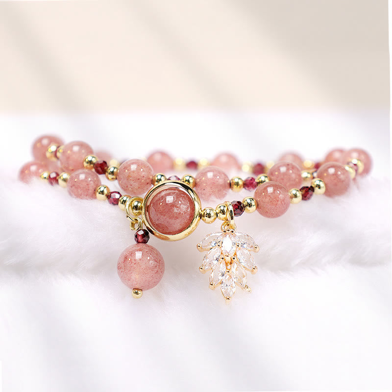 6mm Strawberry Quartz Love Healing Double Wrap Bracelet