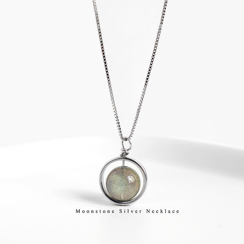 Moonstone Necklace Pendant 925 Sterling Silver Love Planet Rotatable