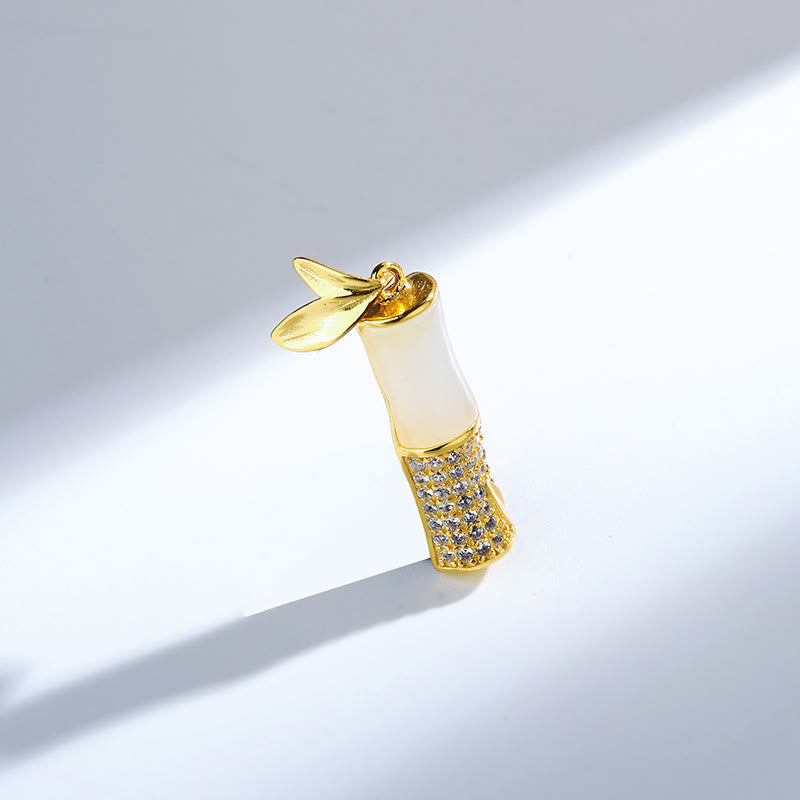 Hetian White Jade Bamboo Necklace for Happiness | Sterling Silver