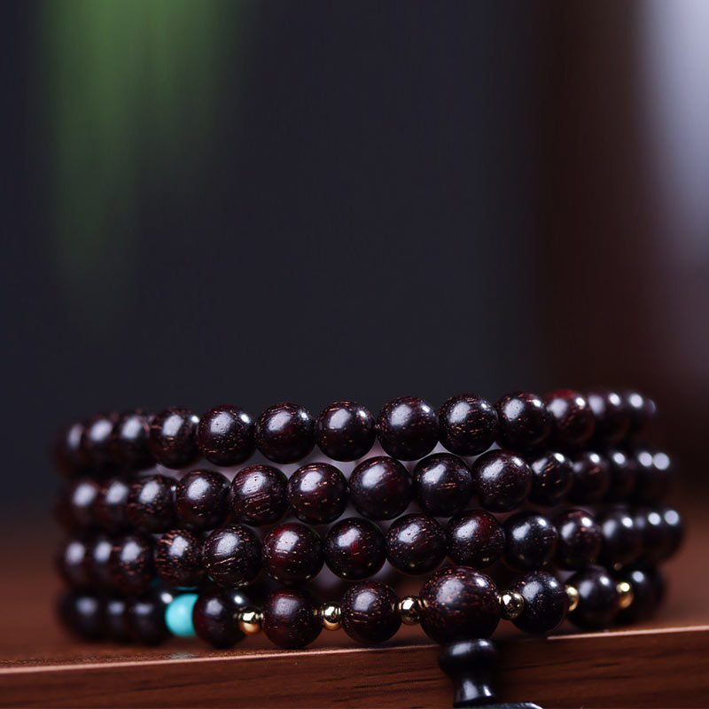 108 Beads Lotus Bracelet | Small Leaf Red Sandalwood Balance