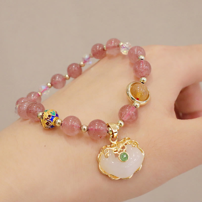 Strawberry Quartz Healing Bracelet with Chinese Lock Charm