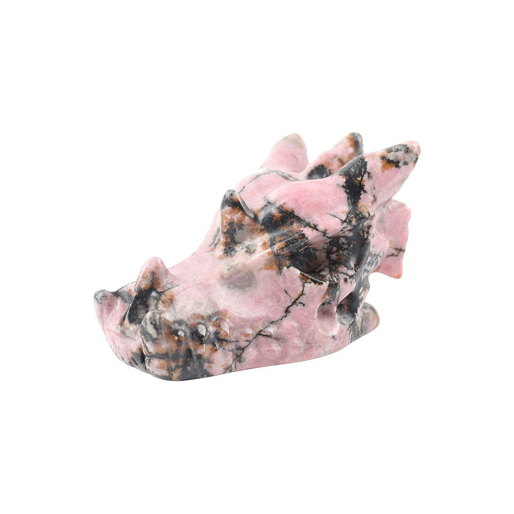 Rhodonite Crystal Dragon Head Carving 2.57in Pink Black