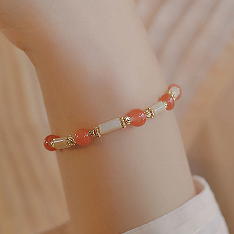 Tridacna Stone and Hetian Jade Blessing Bracelet 6mm