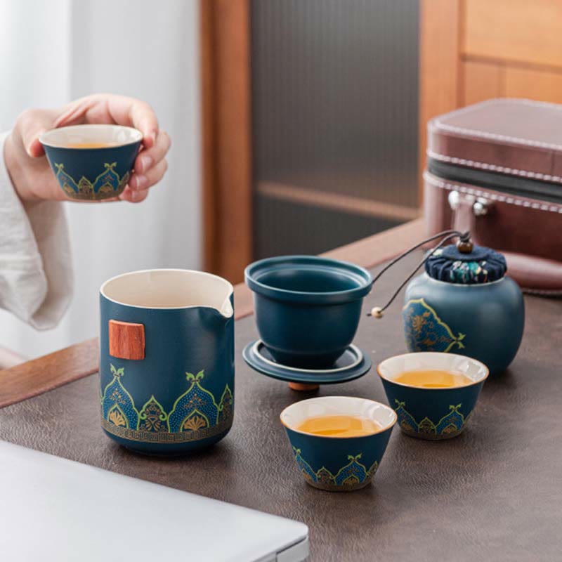 Portable Chinese Gongfu Ceramic Teapot Set with Bag