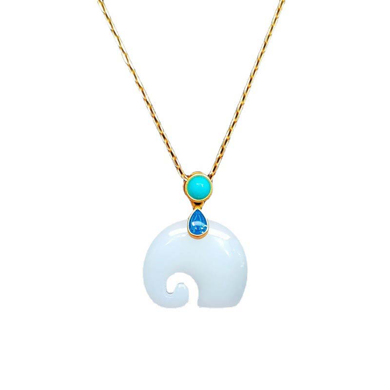 White Jade Elephant Luck Necklace | Strength & Protection