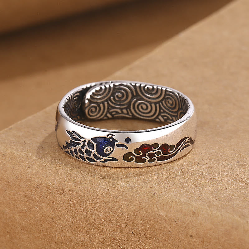 Adjustable Koi Fish Ring with Auspicious Cloud Design for Luck