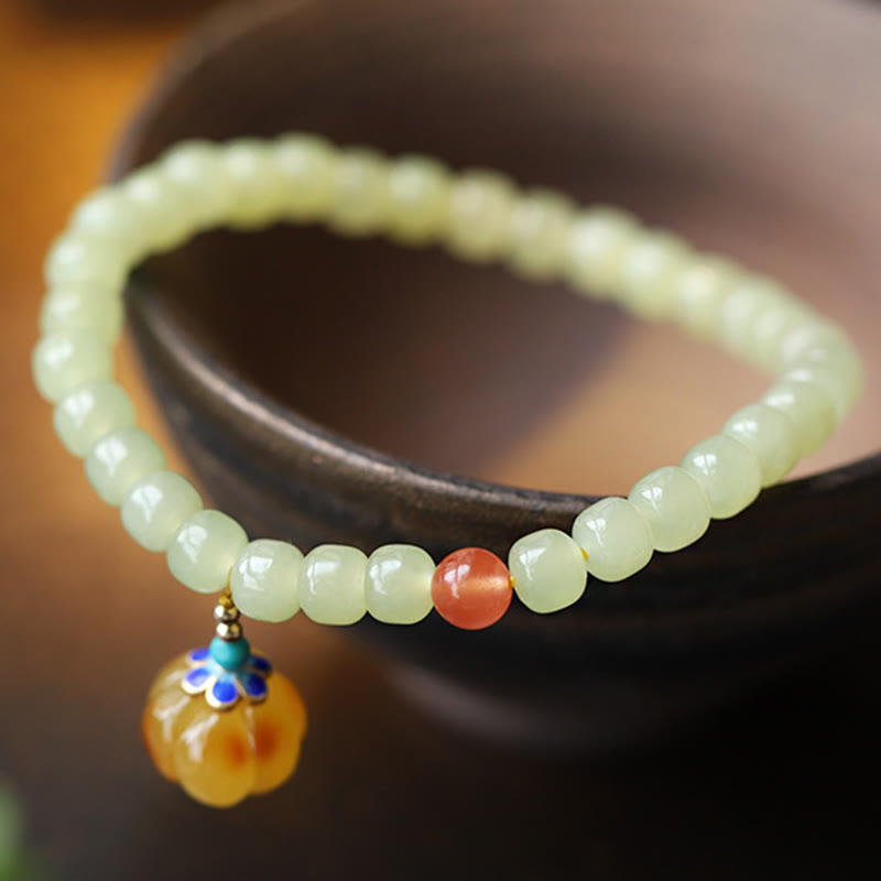 Natural Hetian Jade Prosperity Bracelet with Amber & Red Agate