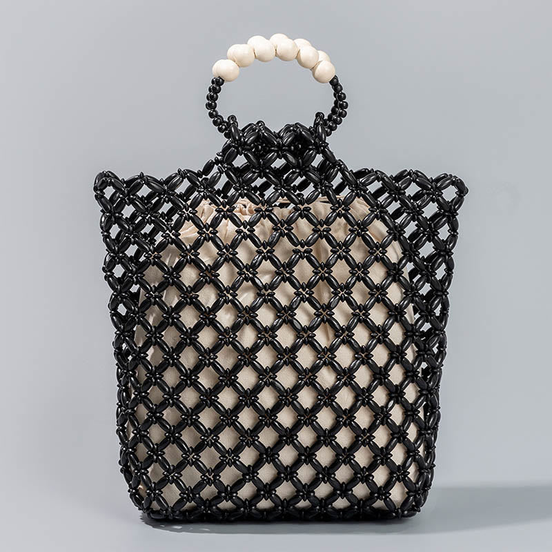 Hand-Woven Wooden Beads Bag 30cm Eco-Friendly Accessory