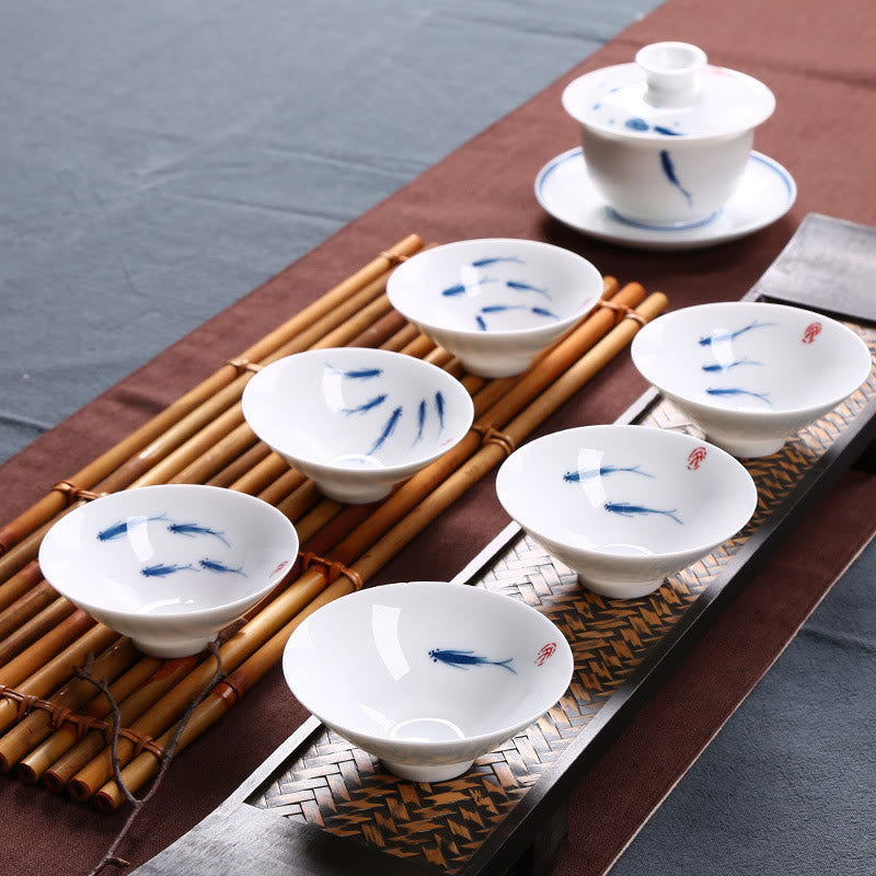 Blue and White Porcelain Koi Fish Ceramic Tea Cup 60ml