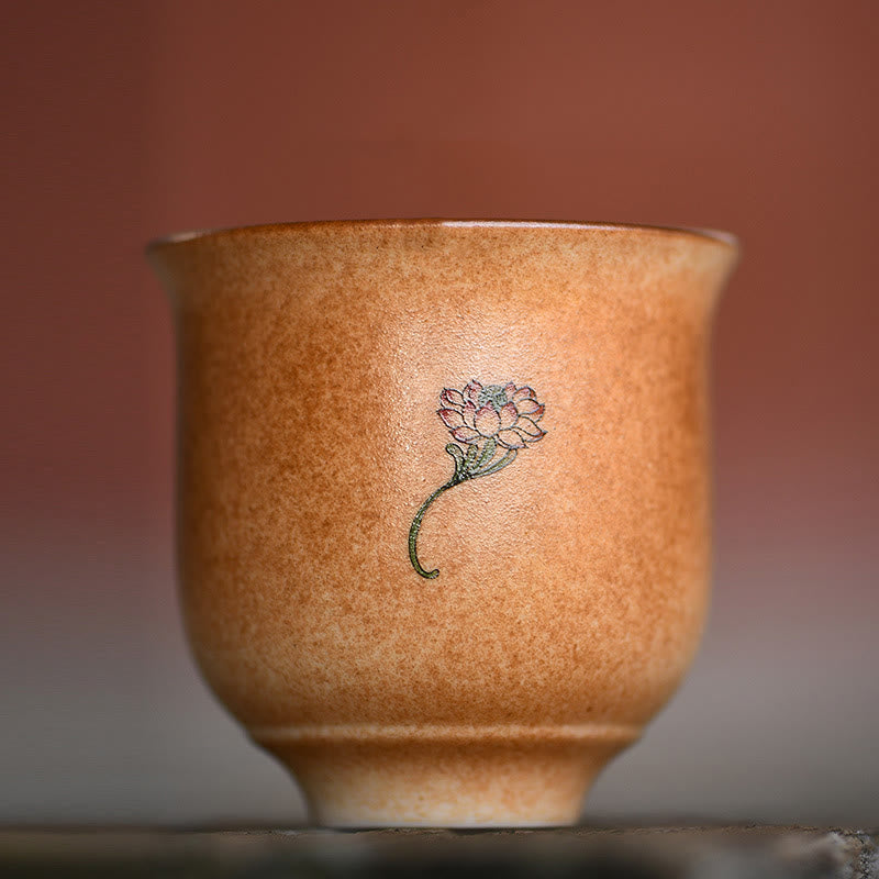 Dunhuang Lotus Ceramic Teacup 90ml for Zen Decor