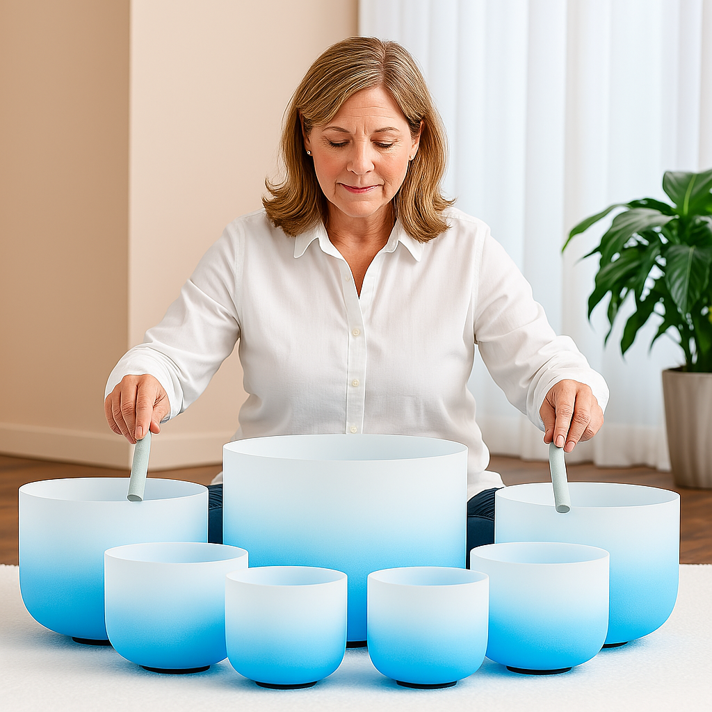 Blue Aria Gradient Chakra Crystal Singing Bowl Set - 7 PCS 6-12 inch