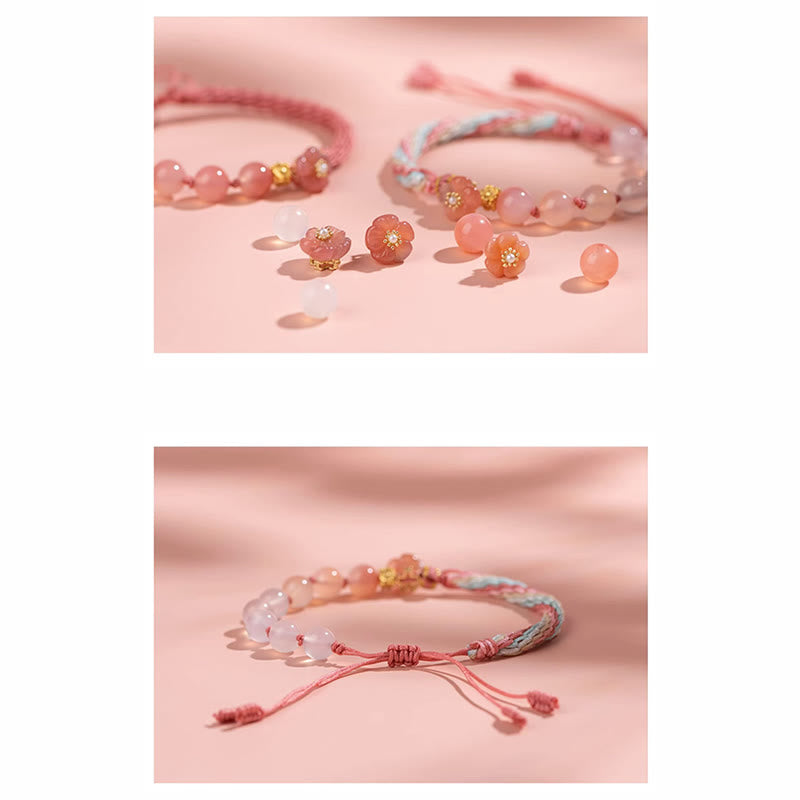 Reincarnation Knot Agate Bracelet with Peach Blossom Charm