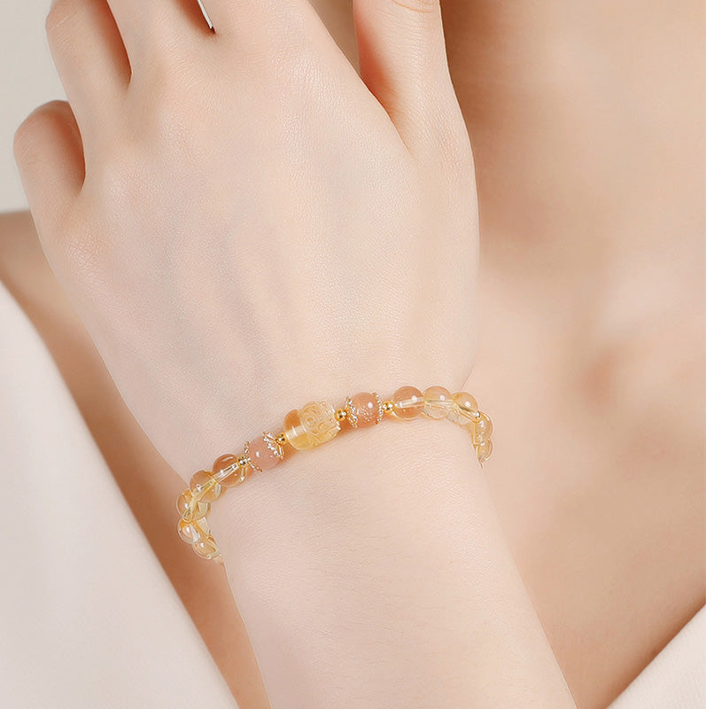 6mm Pixiu Healing Bracelet with Aquamarine, Strawberry Quartz & Amethyst