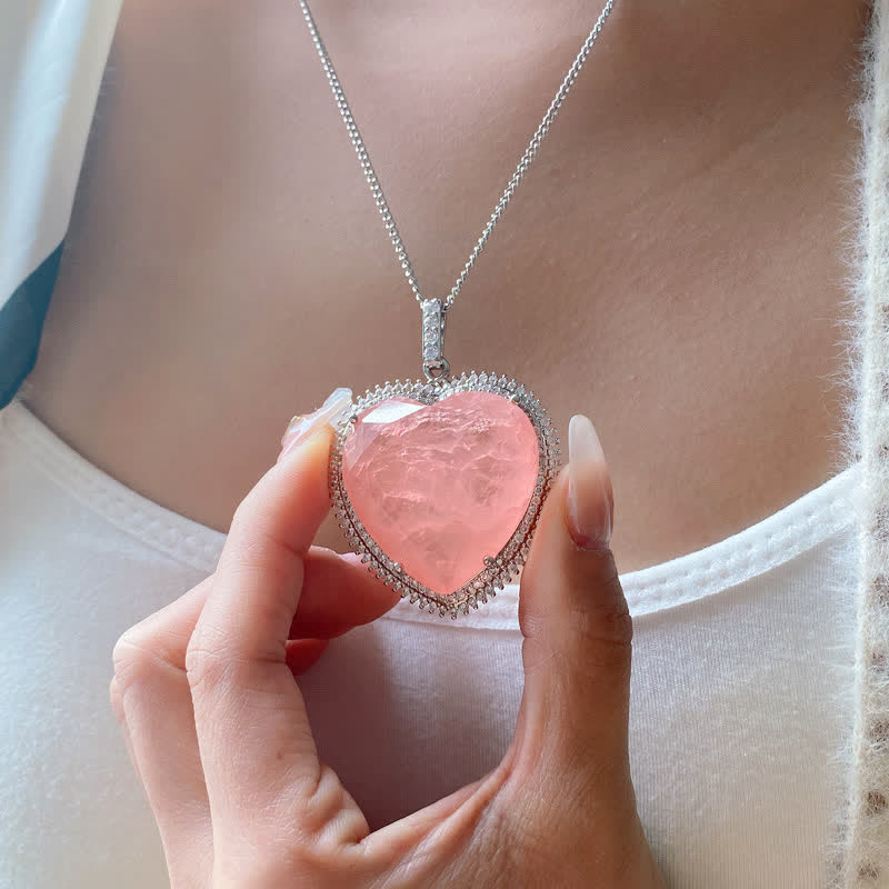 32mm Rose Quartz Heart Necklace for Love & Healing