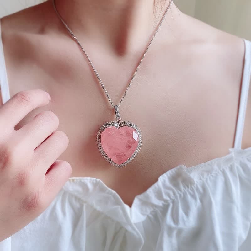 32mm Rose Quartz Heart Necklace for Love & Healing