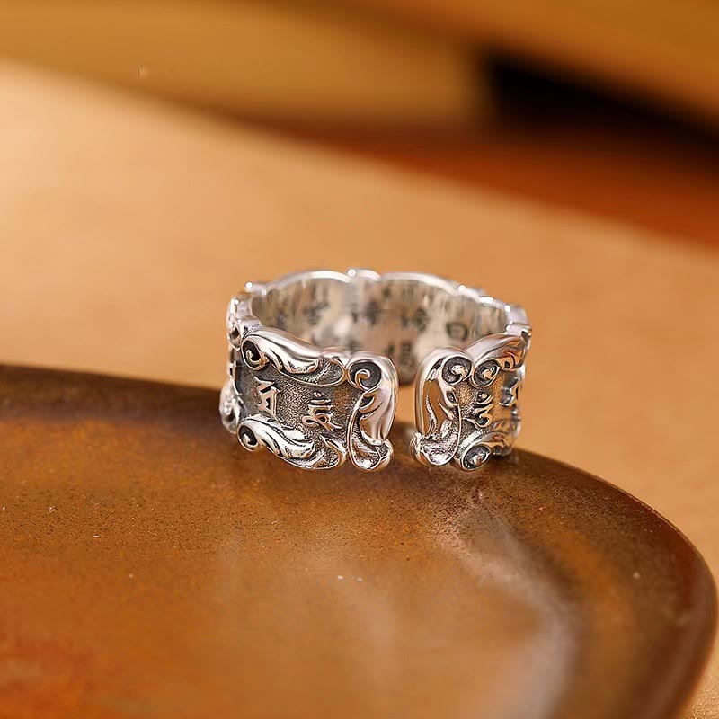 Adjustable Copper Om Mani Padme Hum Ring for Peace & Wisdom