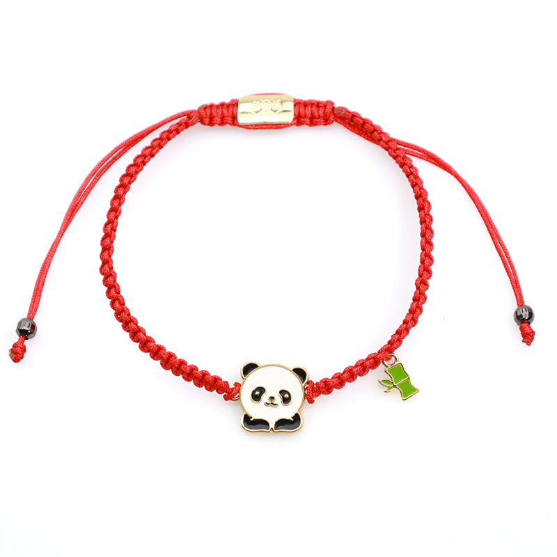 Tibetan Handmade Panda Bamboo Lucky Red String Bracelet