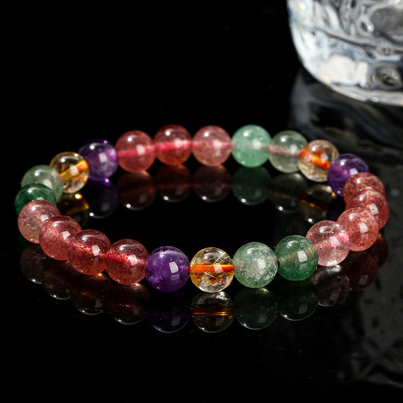 8mm Multicolored Strawberry Quartz Love Bracelet
