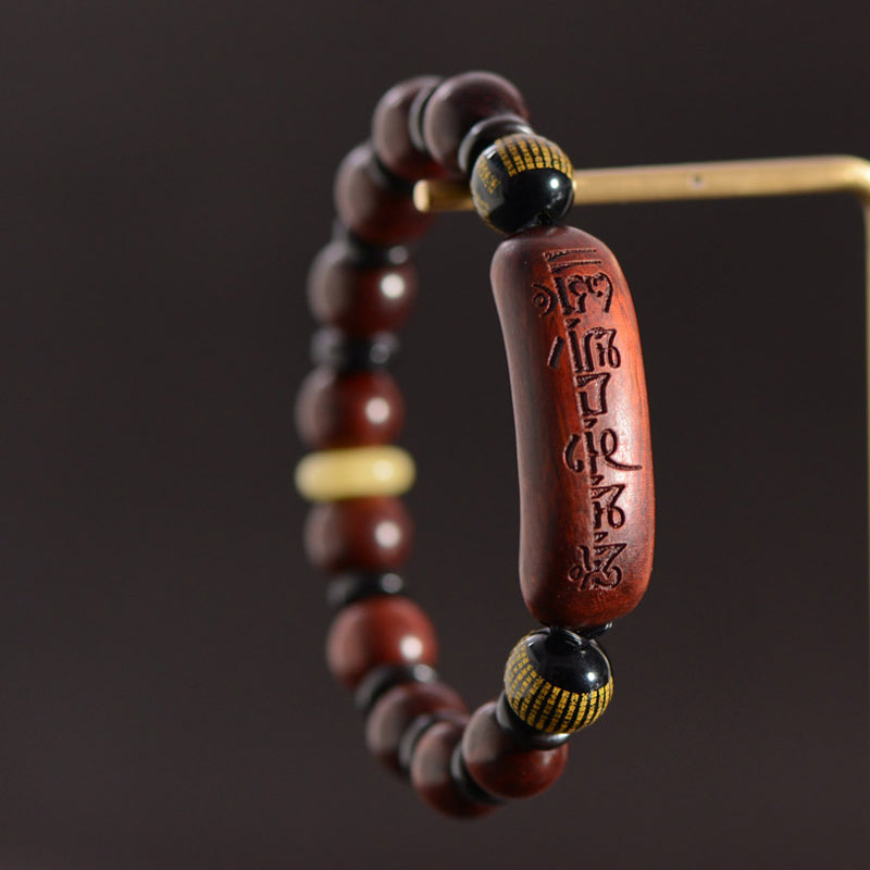 10mm Small Leaf Red Sandalwood Om Mani Padme Hum Protection Bracelet