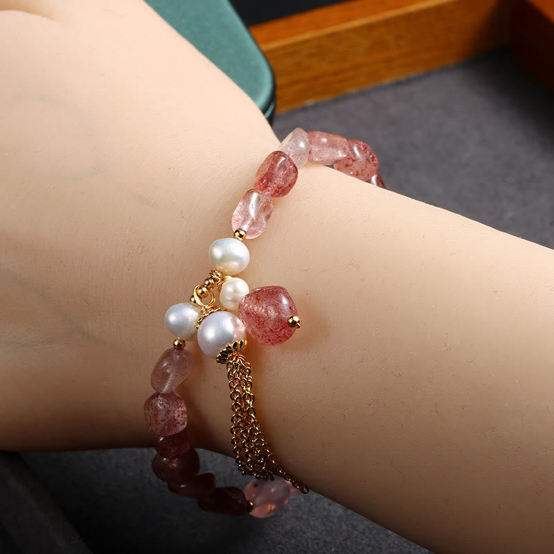 Strawberry Quartz Pearl 14k Gold Love Healing Bracelet