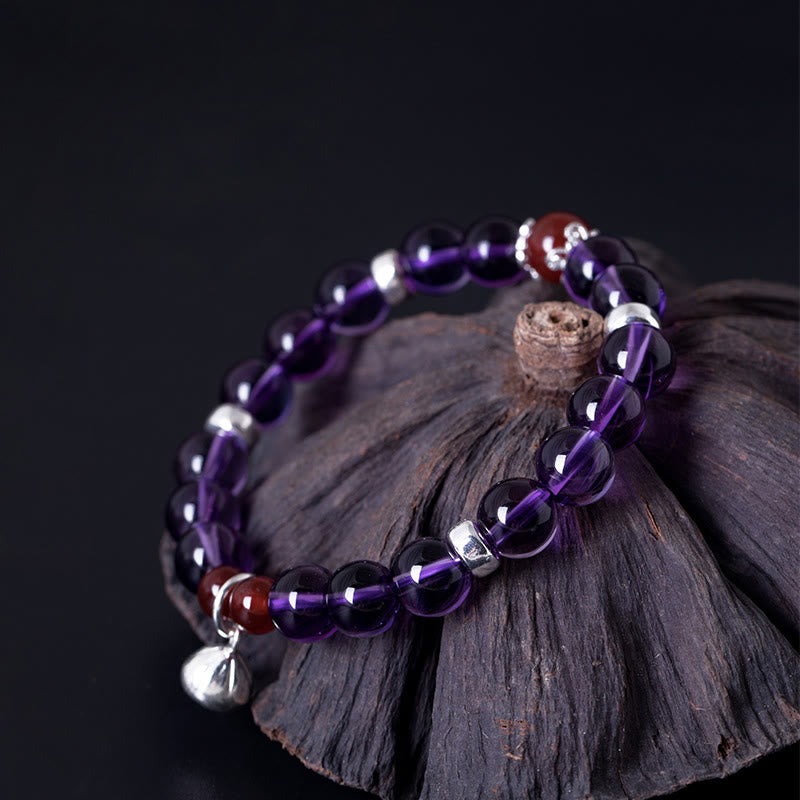 8mm Amethyst Red Agate Sterling Silver Positive Bracelet