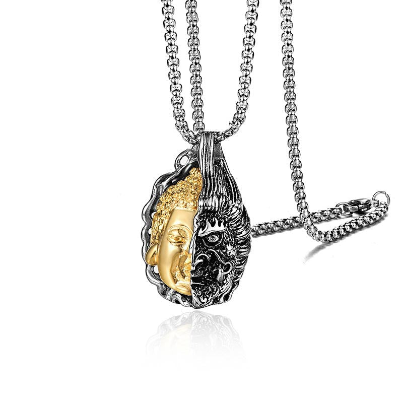Half Buddha Half Devil Titanium Steel Unisex Necklace