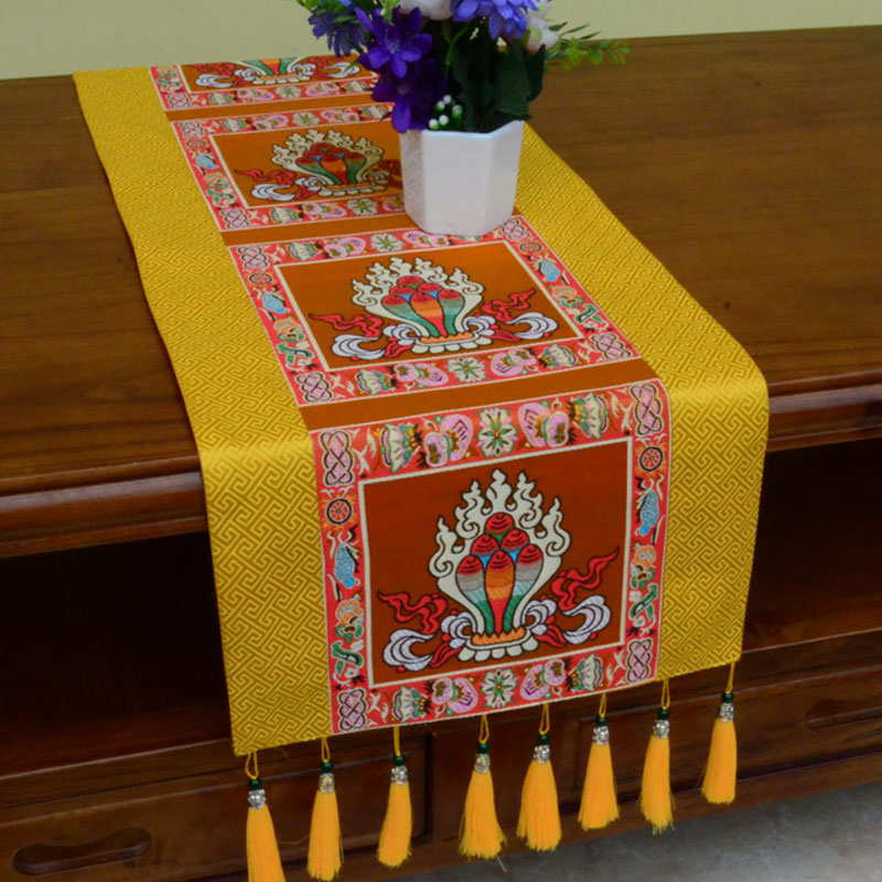 Meditation Altar Mat with Tibetan Vajra and Auspicious Symbols, 95x33cm