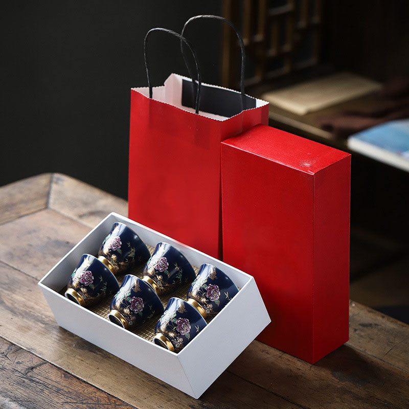 Golden Magpie & Peony Ceramic Teacup for Kung Fu Tea