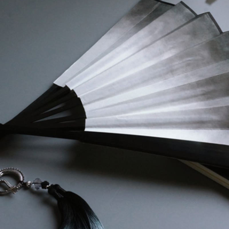 33cm Black White Ink Gradient Folding Fan with Bamboo Frame