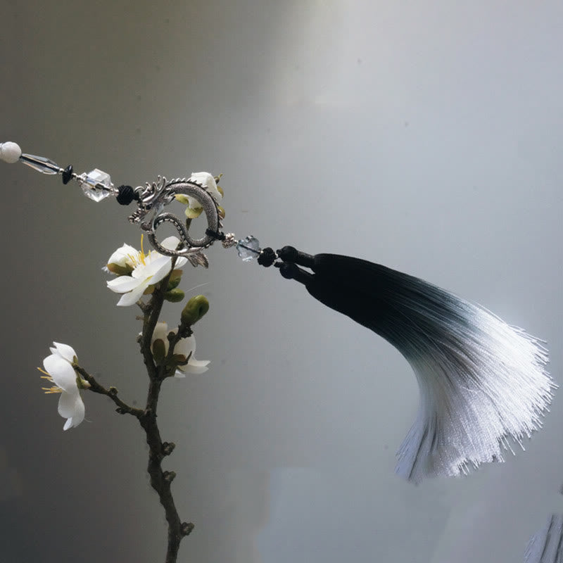 33cm Black White Ink Gradient Folding Fan with Bamboo Frame