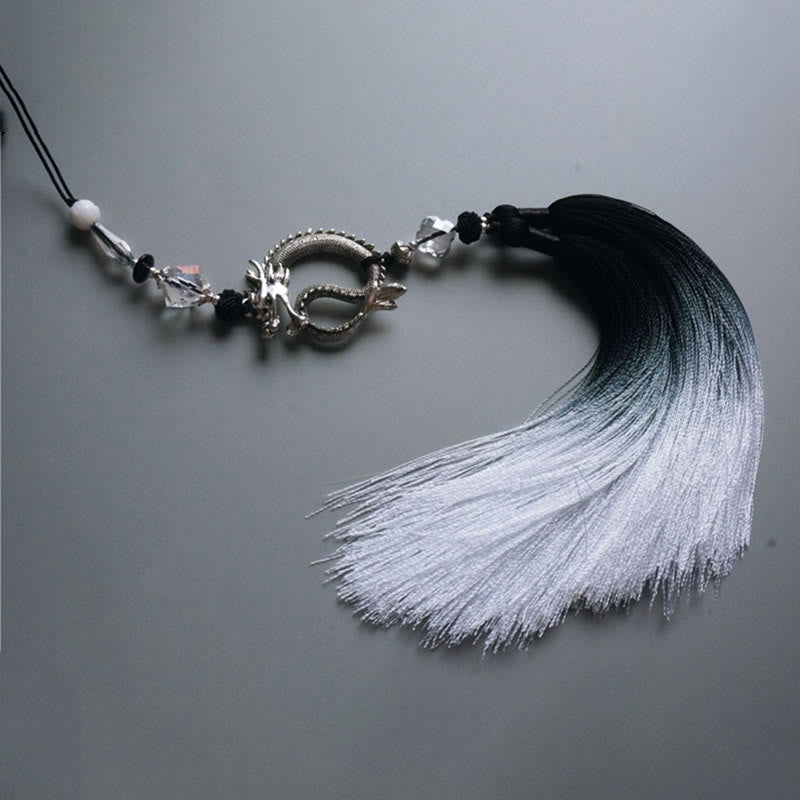 33cm Black White Ink Gradient Folding Fan with Bamboo Frame