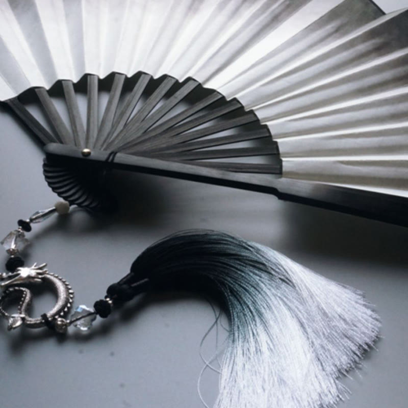 33cm Black White Ink Gradient Folding Fan with Bamboo Frame