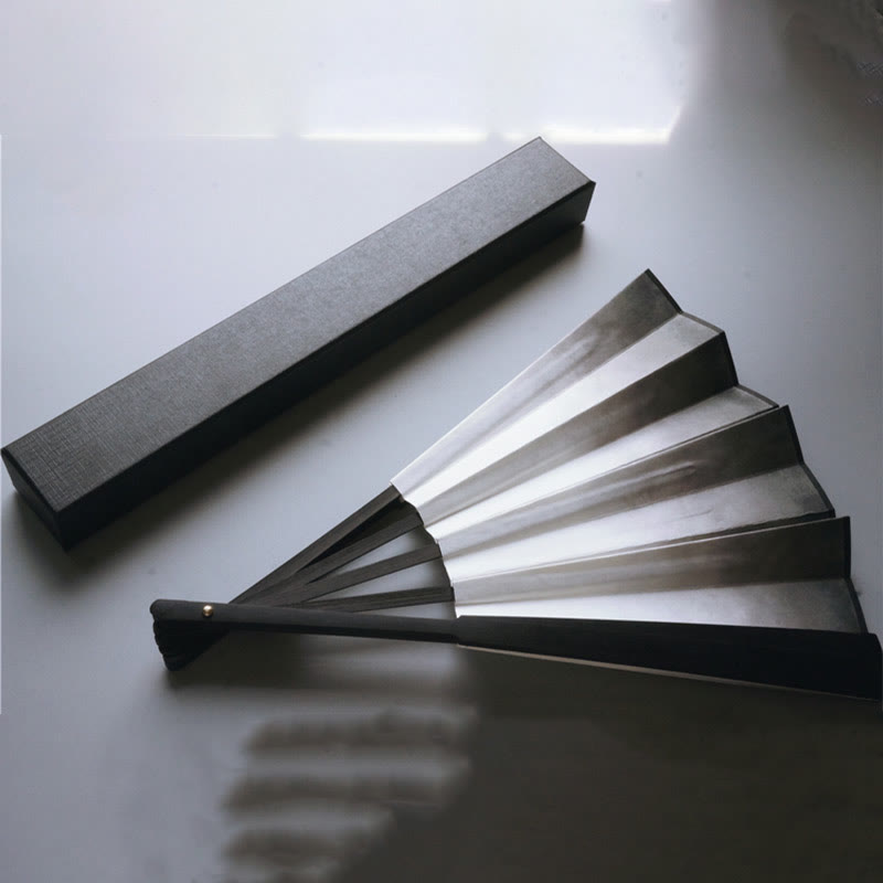 33cm Black White Ink Gradient Folding Fan with Bamboo Frame