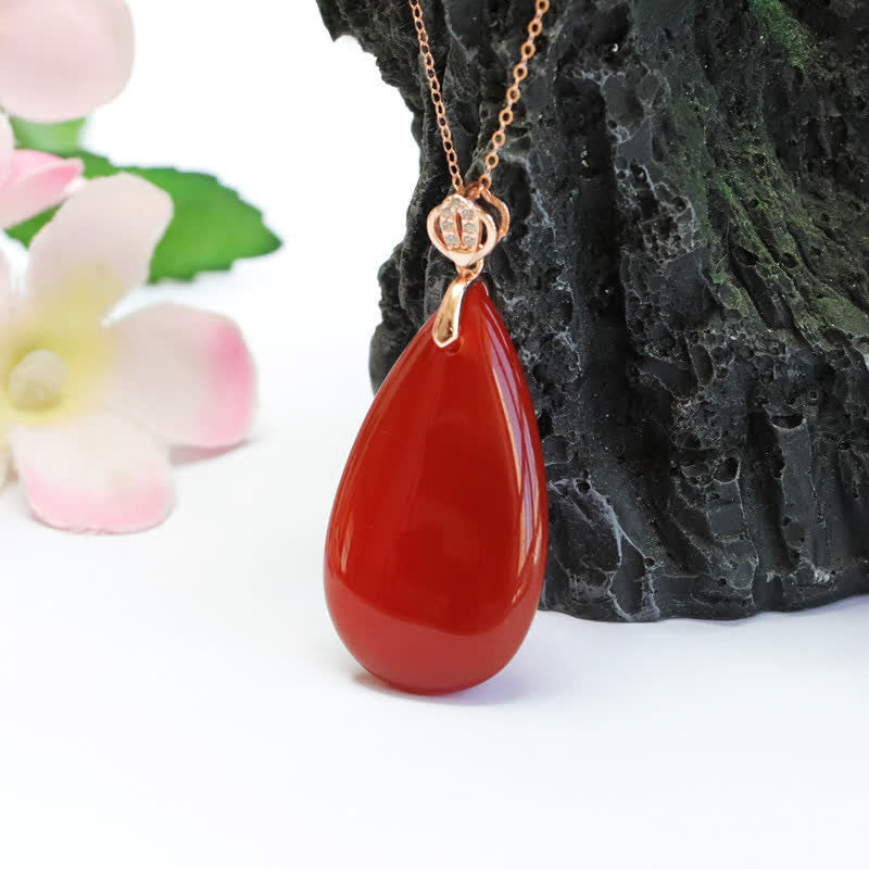 Red Agate Confidence Necklace | Sterling Silver Waterdrop Pendant
