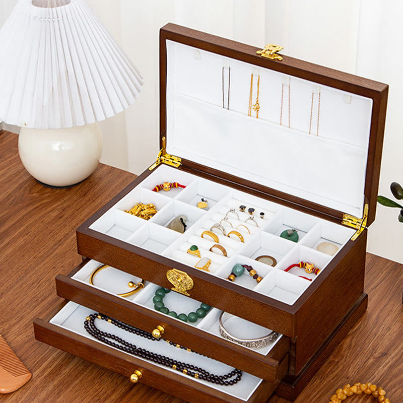 Three-Layer Wooden Jewelry Box for Zen Decor Storage