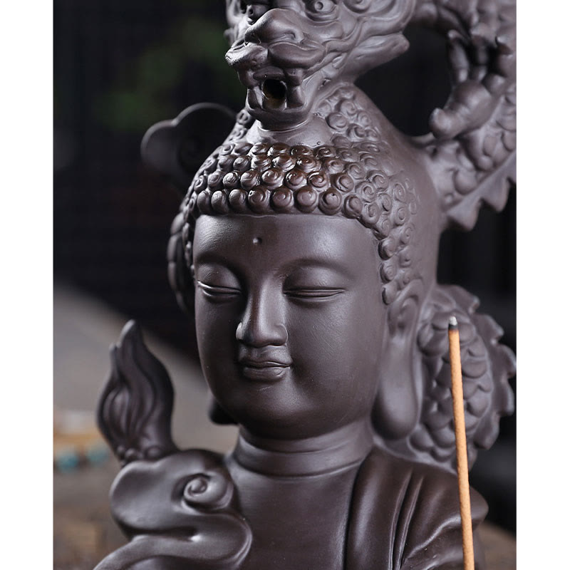 Purple Clay Buddha Dragon Incense Burner 10.5cm Meditation