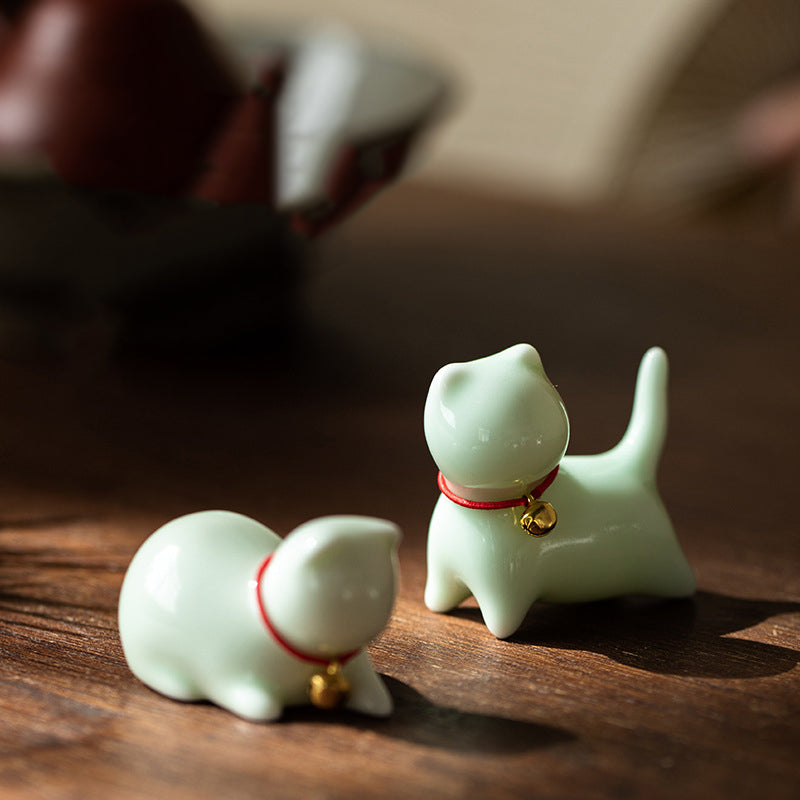Mini Ceramic Cat Tea Pet | Sitting & Standing Figurine 5cm